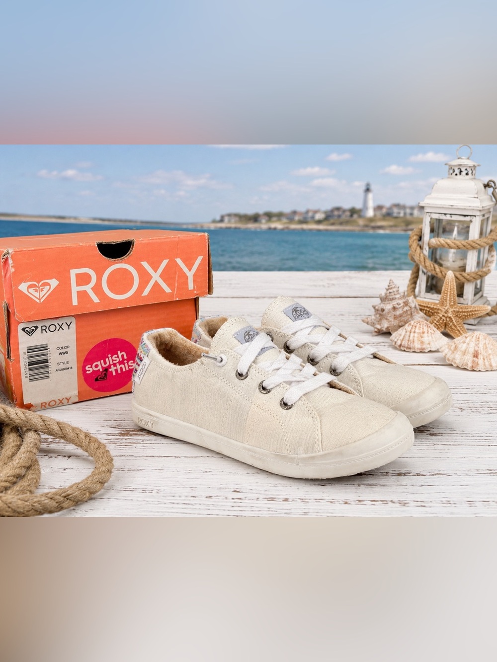 Roxy Bayshore III White Cream Sneakers Women’s 9 With Box